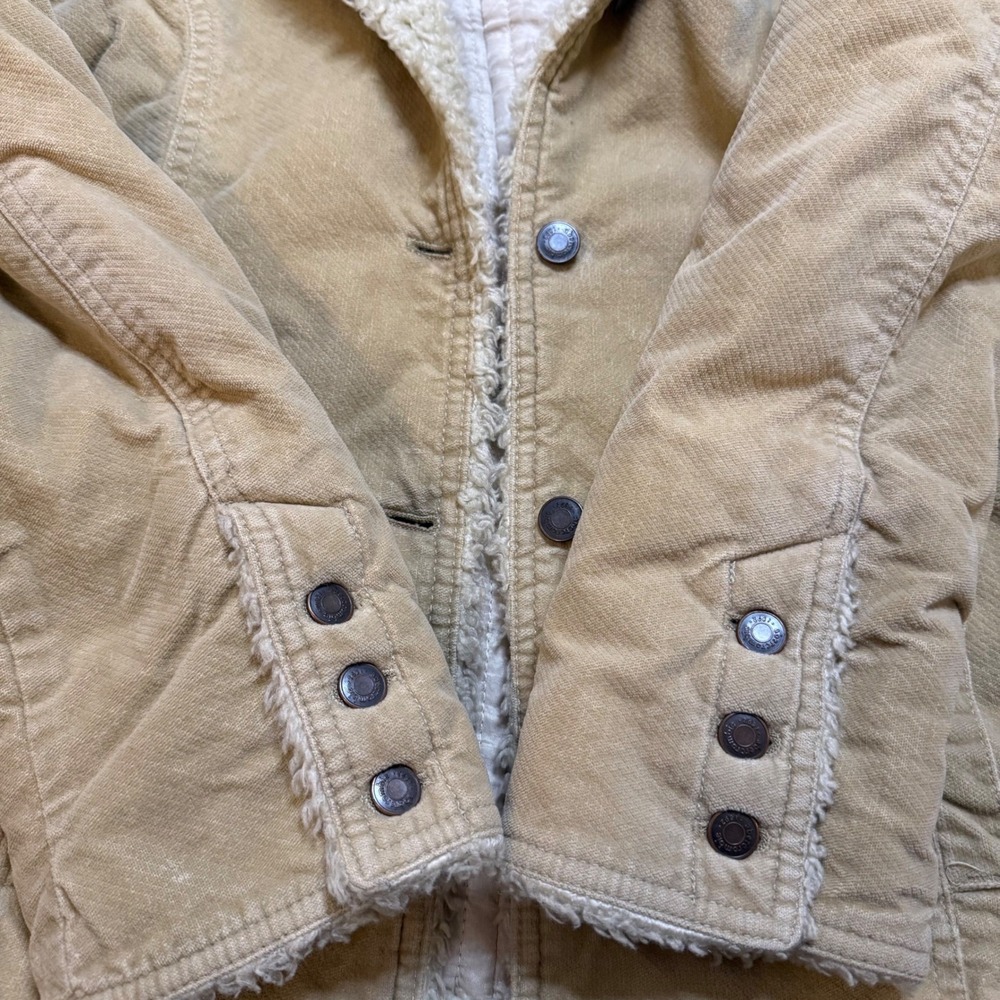 Vintage Y2K Abercrombie Kids Corduroy Sherpa Lined Jacket Tan XL Button Front - Picture 8 of 8